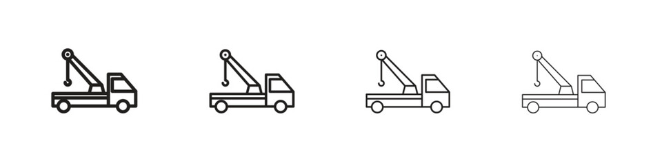 Tow truck icon set in line style. symbol in outline style