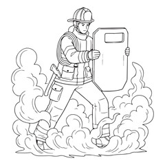 Modern Firefighter Line Art – Firefighter Vector Graphic with Detailed Gear Design – Firefighter Drawing – Line Art Drawing of Firefighter – Firefighter Icon