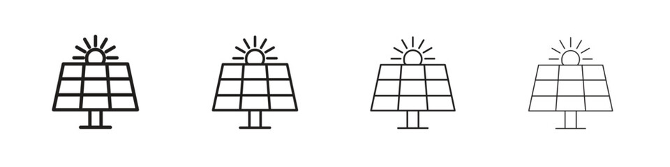 Solar panel icon set in line style. symbol in outline style