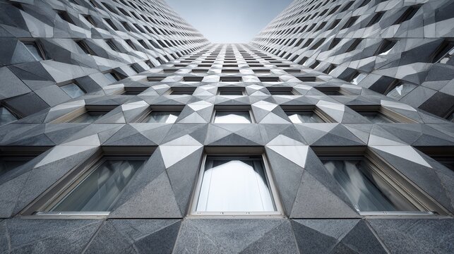 Low Angle View of Symmetrical Geometric Pattern on Modern Building Facades