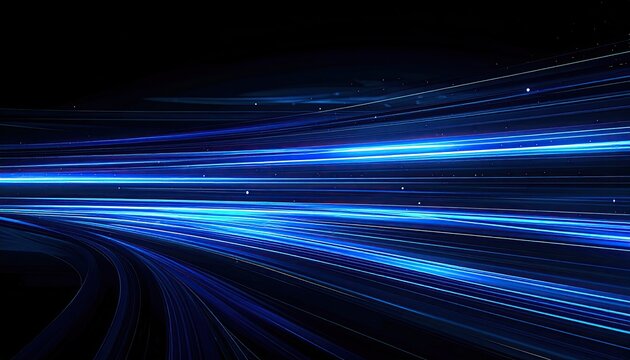 Abstract blue light streaks representing data flow and network connections on a dark background symbolizing technology and speed