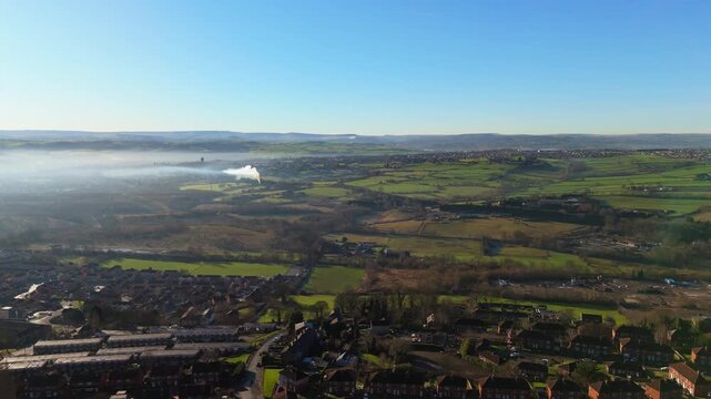 Urban housing in Yorkshire UK. Council houses on town estate, winter morning in a busy city. Dewsbury moor and th town of Heckmondwike