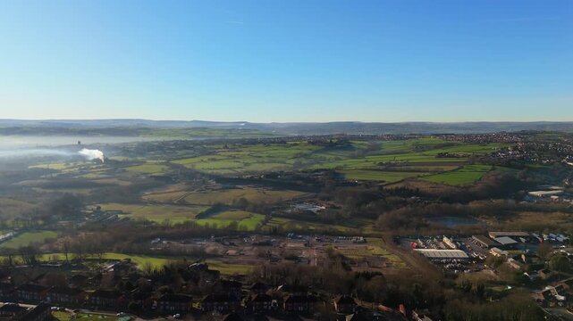 Urban housing in Yorkshire UK. Council houses on town estate, winter morning in a busy city. Dewsbury moor and th town of Heckmondwike