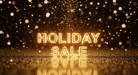 Sparkling Holiday Sale. Promotion design, discount advertising. Golden festive glow, celebration spirit. Great for seasonal campaigns, banners, festive promotions. 