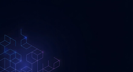 Fototapeta premium Abstract dark blue background with glowing cube outlines, creating a futuristic and technological feel, ideal for digital presentations and designs