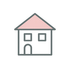 Home Icon: A minimalist illustration of a house with a charming pink roof and inviting details that evokes a sense of comfort and security. 
