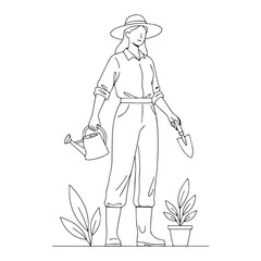Hardworking Gardener Line Art – Gardener Vector Outline Displaying Balanced Horticultural Flow – Gardener Drawing – Vector of Gardener – Gardener Sketch