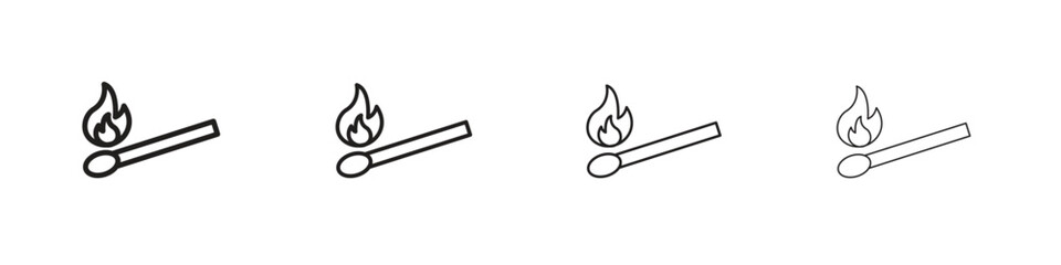 Match fire icon set in line style. symbol in outline style