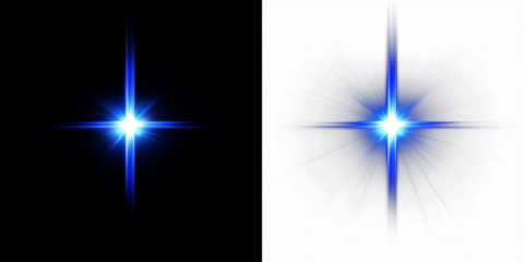 Bright blue starburst overlay on contrasting black and white backgrounds, creating a dynamic visual effect for design projects and digital artwork enhancement