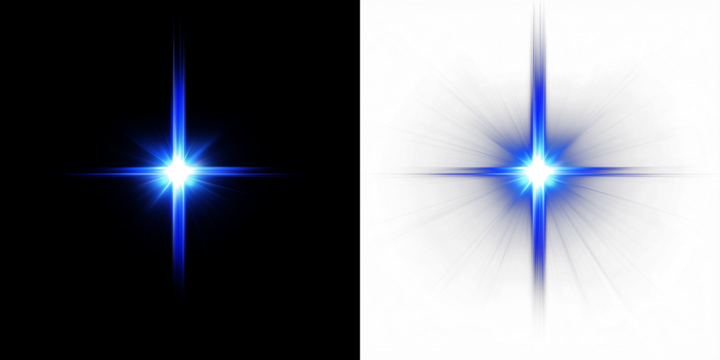 Bright blue starburst overlay on contrasting black and white backgrounds, creating a dynamic visual effect for design projects and digital artwork enhancement