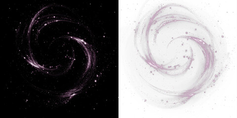 Abstract swirl design with dynamic movement and soft textures, featuring a blend of purple hues against contrasting dark and light backgrounds, ideal for creative projects and visual storytelling