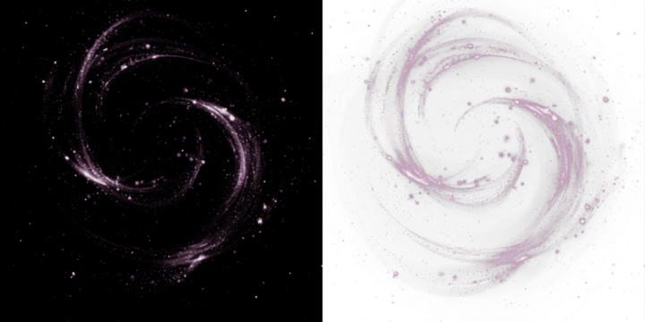 Abstract swirl design with dynamic movement and soft textures, featuring a blend of purple hues against contrasting dark and light backgrounds, ideal for creative projects and visual storytelling