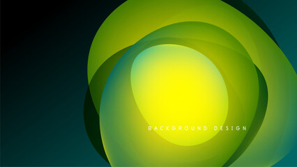 Abstract flowing shapes, vibrant green yellow hues. Modern design element, dark background creates contrast. Smooth gradients suggest movement.