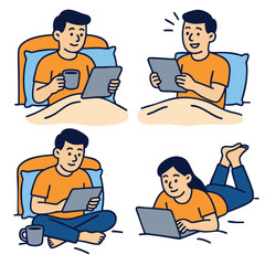 Isolated colorful illustration of people separated different layered scenes using digital