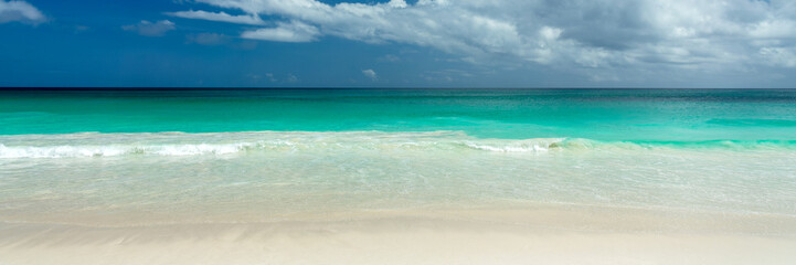 Fototapeta premium Perfect idyllic tropical beach, Anse Georgette in Praslin island, Seychelles panoramic web banner with copy space