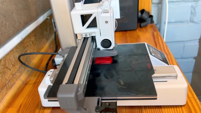 3d printer creating two red handles layer by layer