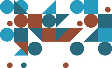 Abstract geometric shapes background with circles squares triangles in teal and brown