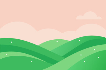 Obraz premium Illustration of rolling green hills under cloudy sky