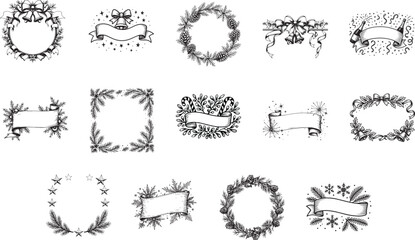 A collection of elegant frame and floral element with banners, showcasing timeless design and versatility in the digital domain.