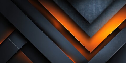 Dark Geometric Abstract Background with Vibrant Orange and Grey Layers