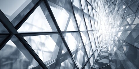 Modern Glass Facade with Geometric Patterns and Bright Light Reflection