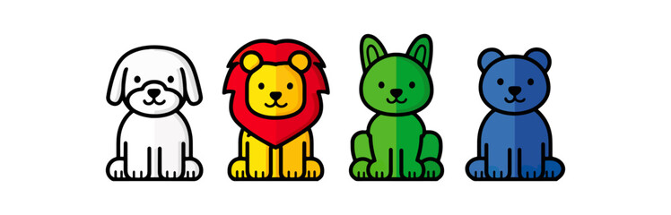 Cartoon animals set vector illustrations on black background