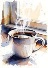 Morning Coffee Watercolor - A Warm Start to the Day.