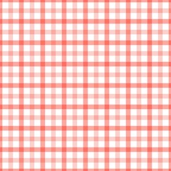 Autumn gingham checkered pattern background. Orange and white plaid seamless fall design. Classic vintage textile style. Soft pastel orange picnic tablecloth pattern background.