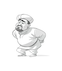 Cartoon character in traditional attire on isolated background