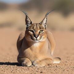 Caracal Cat Portrait - Focused Gaze in the African Wilderness.