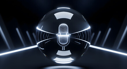 Futuristic Microphone Orb: Podcast, Broadcast, and Recording Concept