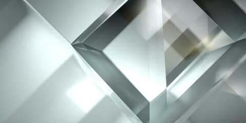 Abstract clear glass geometric shapes with minimalist light effects
