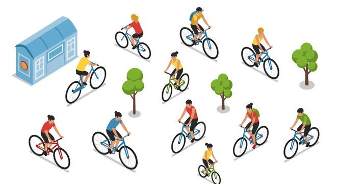 Isometric cyclists and trees in urban setting