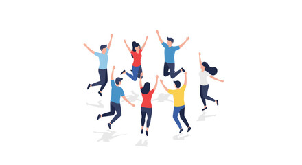 Group of happy people jumping in excitement, flat style celebration