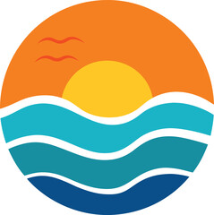 sunset over ocean waves clip art on transparent background