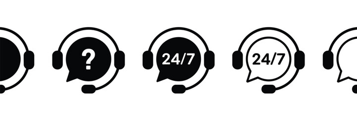 Scalable vector graphics icons for customer support 24/7 and assistance eps format silhouette vector illustration white background