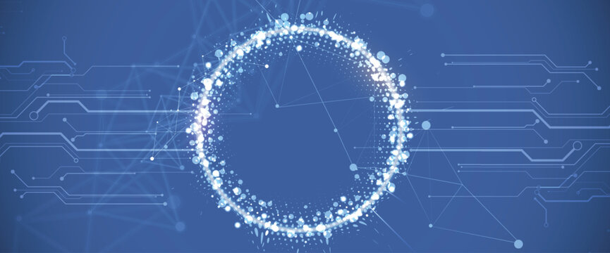 Technology science concept banner. Molecular technology structure with digital overlay