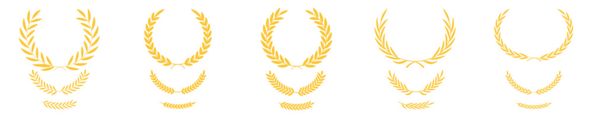 Golden branch of olive leaves or stars of victory symbol, insignia emblem decoration design,...