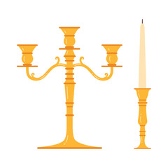 Elegant Victorian candelabra and candlestick isolated on white background for vintage decor vector illustration