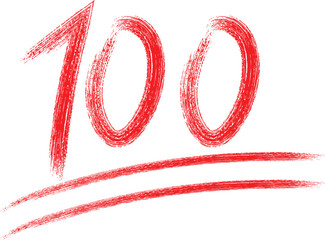 Red chalk drawing of the number 100 with a double underline representing a perfect score or achievement.