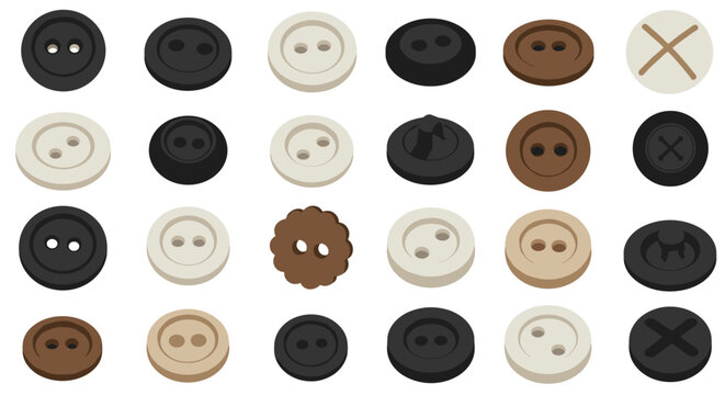 Variety of sewing buttons in isometric style for craft and fashion design projects