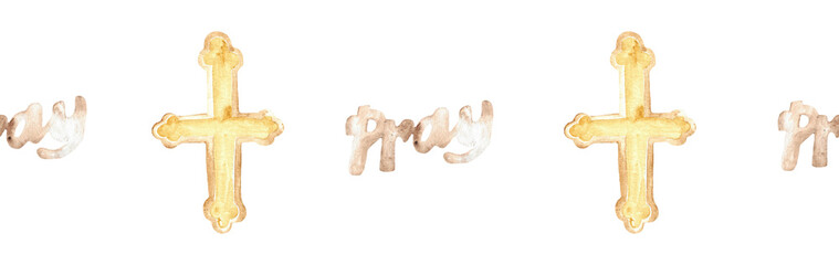 Watercolor Christian border.Watercolor hand-drawn border.