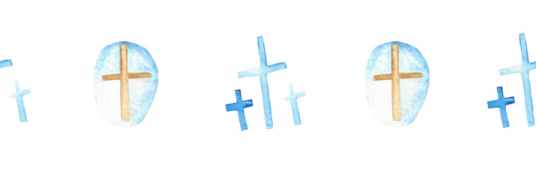 Watercolor Christian border.Watercolor hand-drawn border.