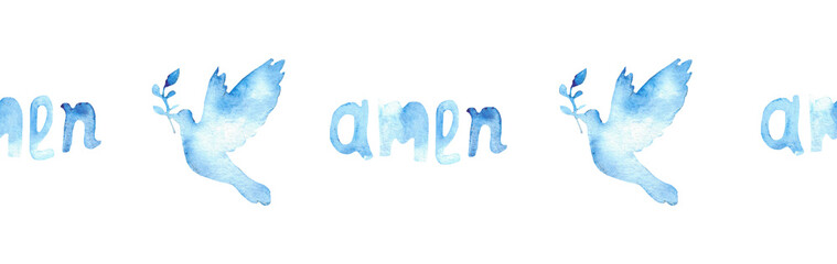 Watercolor Christian border.Watercolor hand-drawn border.