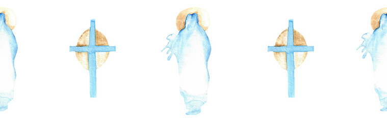 Watercolor Christian border.Watercolor hand-drawn border.
