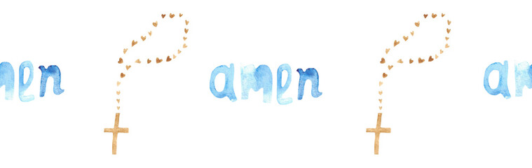 Watercolor Christian border.Watercolor hand-drawn border.