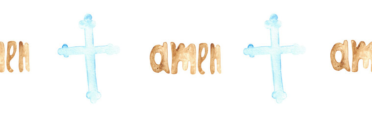 Watercolor Christian border.Watercolor hand-drawn border.
