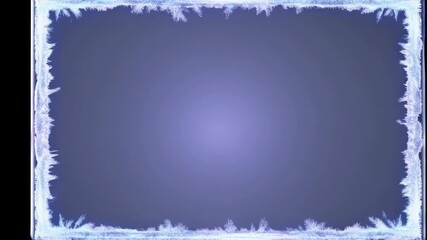 Winter background with frosty ice frame around the edges. The frozen texture and cold blue tones create a festive, refreshing scene for Christmas sales, winter promotions, holiday discounts