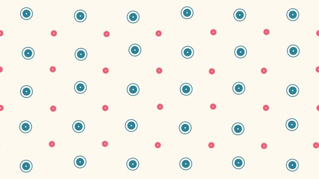 Retro Geometric Pattern Seamless Loop Teal Blue Circles Pink Dots Cream Background Minimalist
