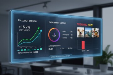 Digital marketing dashboard displaying engagement and follower growth.